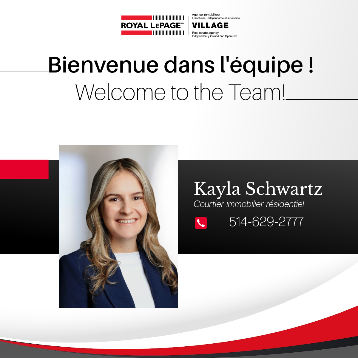 Kayla Schwartz Welcome to Royal LePage Village Courtier Immobilier Residentiel