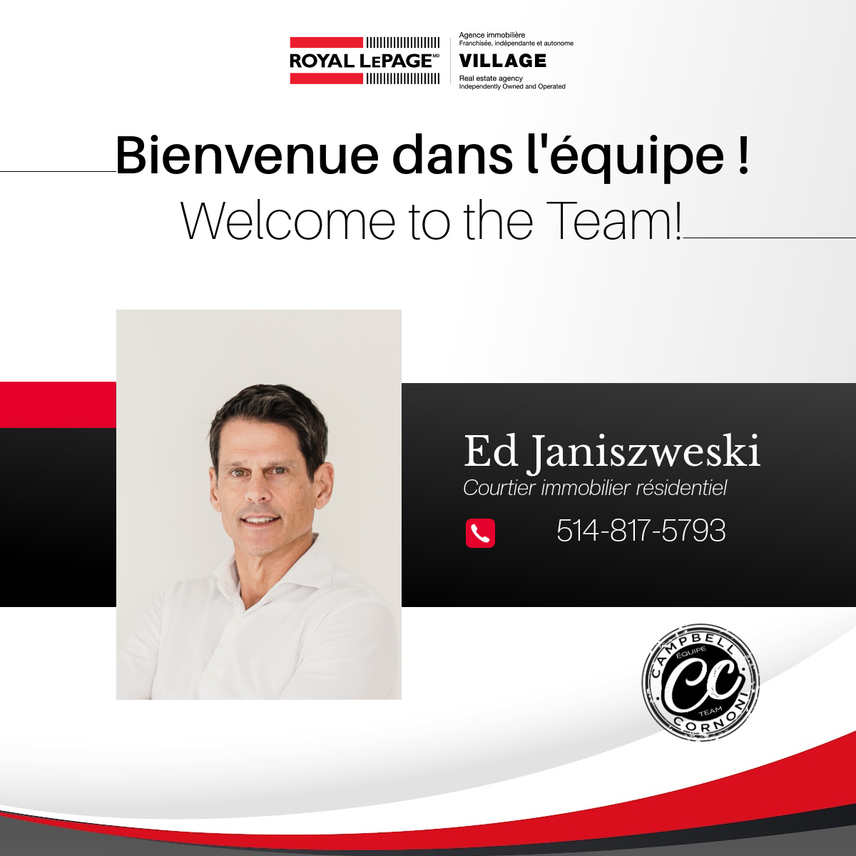 Edward (Eddie-Joe) Janiszewski, Edward (Eddie-Joe) Janiszewski, CPA – Residential Real Estate Broker Team CC Courtier Immobilier Residentiel, Montreal West Island Diana Campbell